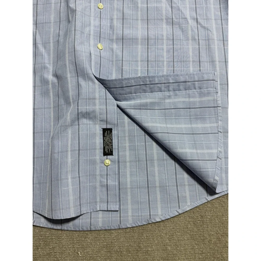 Jos A Bank Shirt Mens Medium Blue Check Plaid Button Down Long Sleeve Cotton‎